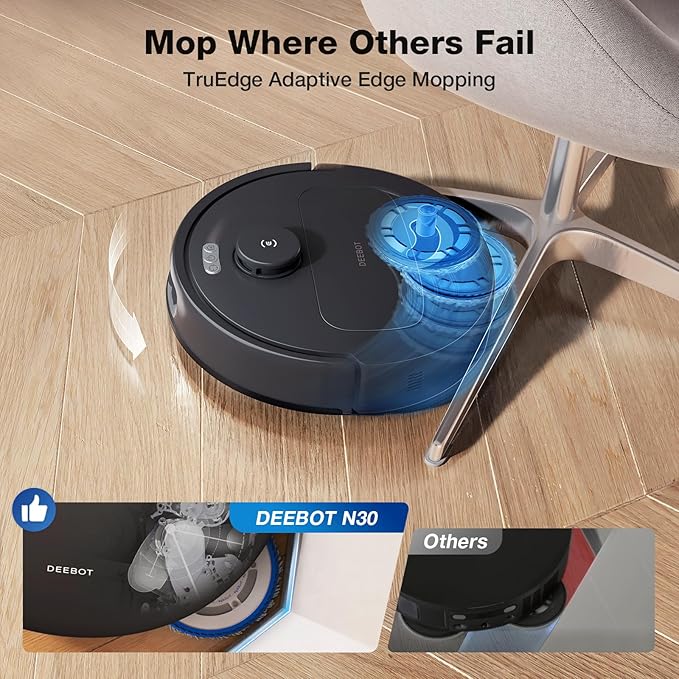 ECOVACS DEEBOT N30 Omni Care Robot Vacuum and Mop, 10000Pa Suction, TruEdge Adaptive Edge Mopping, ZeroTangle 2.0 Technology, Hot Air-Drying, Self-Emptying, Auto-Lift Mopping, Obstacle Avoidance