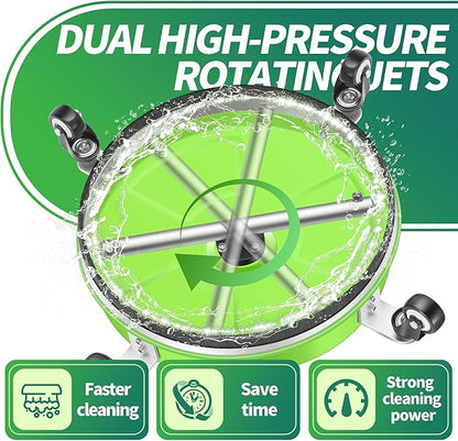 16'' Pressure Washer Surface Cleaner with 4 Wheels - Stainless Steel Surface Cleaner for Pressure Washer Attachment for Concrete, Driveway, Patio, Sidewalk, Deck and Driveways