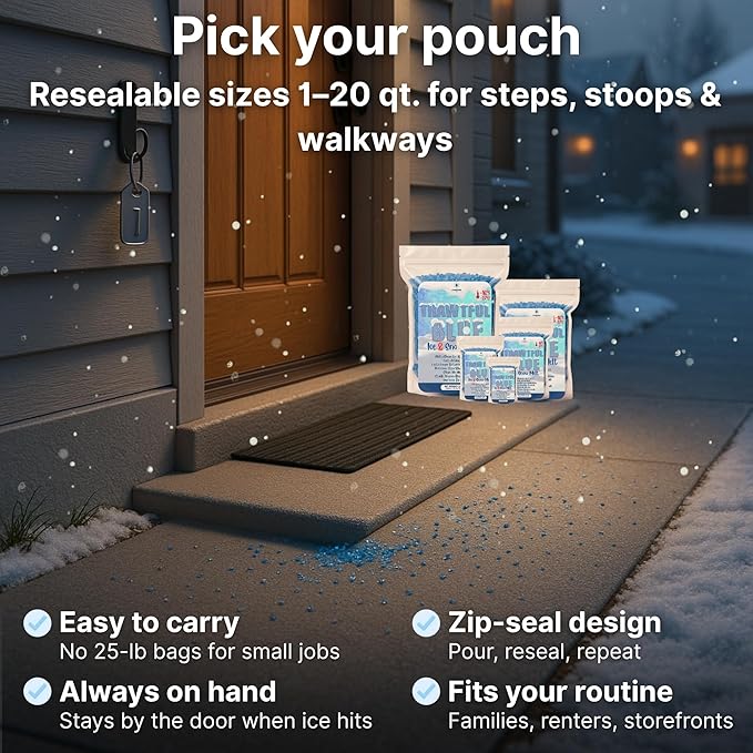 Thawtful Blue Ice & Snow Melt – Snow Melt, Rock Salt, Driveway & Sidewalk Salt for Ice, Blue Granular Rock Salt, Melts to −16°F (−27°C) – Resealable Zip Bag (4 QUARTS - 8.5 lb.)