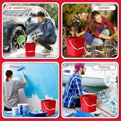 Mumufy 5 Pcs 3.5 Gallon Square Food Grade Bucket with Lid Square Bucket Pail Plastic Handles for Long Term Food Storage, Camping, Fishing, Home Organization Easy Stack and Store (Red)