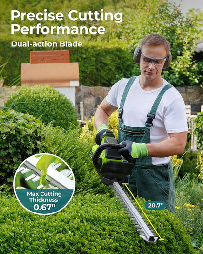 20'' Hedge Trimmer Cordless with Battery, 3000RPM Electric Handheld Bush Clipper with 2pcs 2000mAh Rechargeable Batteries, 180° Rotatable Head, 2/3'' Blade Gap Green
