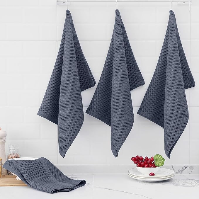 Homaxy 100% Cotton Oversized Waffle Weave Kitchen Towels, 3-Pack, Dark Grey | 20 x 28 Inches, Ultra Soft Absorbent Dish Towels, Quick Drying Large Cleaning Towels