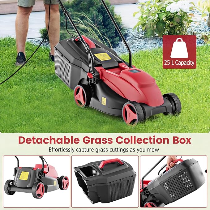 S AFSTAR Electric Lawn Mower, 10-AMP 13-Inch Corded Walk-Behind Lawnmower with Collection Box, 3 Adjustable Height Position, Self Locking Function, Push Lawn Mower for Backyard