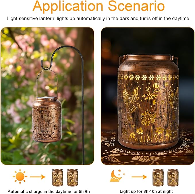 Hummingbird Lantern Solar Outdoor, Birthday Gifts for Women, Solar Light Outdoor Waterproof LED Decorative Garden for Lawn, Landscape, Patio, Porch Hanging Lantern for Ladies, Mom, Grandma