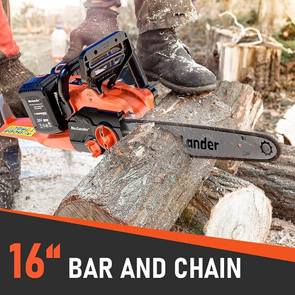 MAXLANDER 40V Cordless Brushless Chainsaw 16 Inch Electric Battery Powered with 4.0Ah Lithium Battery and Charger Quiet Auto-oiling Tool-less Tensioning