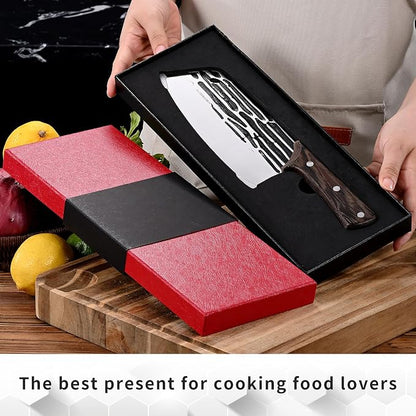 SHI BA ZI ZUO Forged Meat Cleaver Heavy Duty Kitchen Knife Chopping Knife for Vegetable and Meat Cutting,with Non-Slip Wooden Handle