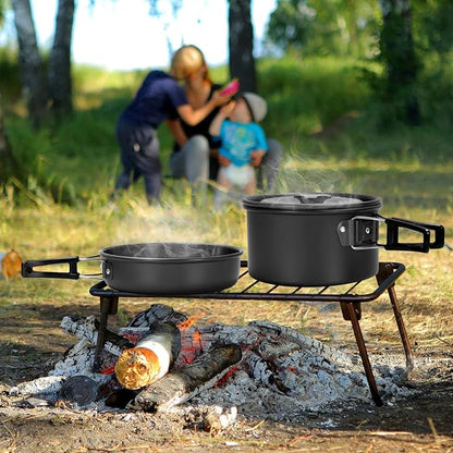 Odoland 16pcs Camping Cookware Mess Kit, with Folding Camping Stove | Anodized Aluminum, for Hiking, Outdoor Cooking and Picnic, 1.9L Pot 0.8L Kettle 0.86L Pan 3000W Stove, Little Compact Pot Set