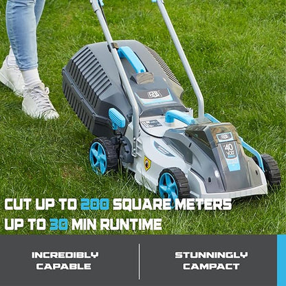 RB 40V 13-Inch Brushless Cordless Lawn Mower with 4.0Ah Lithium Battery & Fast Charger, 2-in-1 Lightweight Mower for Small Yards, Foldable Handle, 5 Cutting Height Adjustments