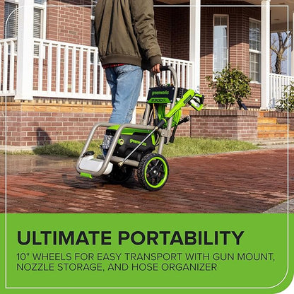 Greenworks Pro Brushless 2300 PSI (SGS Certified) 2.3 GPM Max / 1.2 GPM Electric Pressure Washer (Foldable Handles, Rugged Steel Frame, 25 FT Hose, 35 FT GFCI Power Cord)