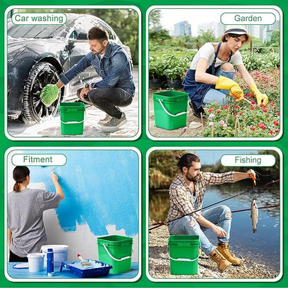 Mumufy 5 Pcs 3.5 Gallon Square Food Grade Bucket with Lid Square Bucket Pail Plastic Handles for Long Term Food Storage, Camping, Fishing, Home Organization Easy Stack and Store (Green)