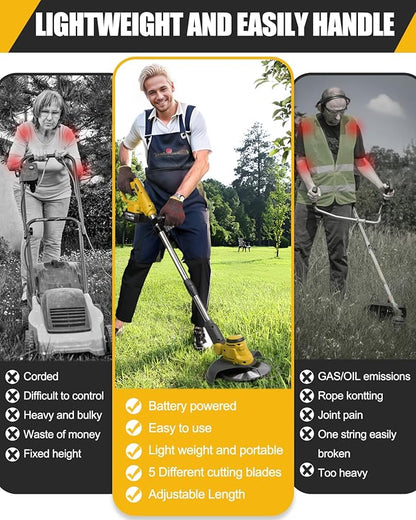 Cordless Weed Wacker for Dewalt 20V Battery(Battery Not Included), with 5 Types Blades, Brushless Motor, Lightweight Grass Trimmer/Brush Cutter for Lawn Yard Garden
