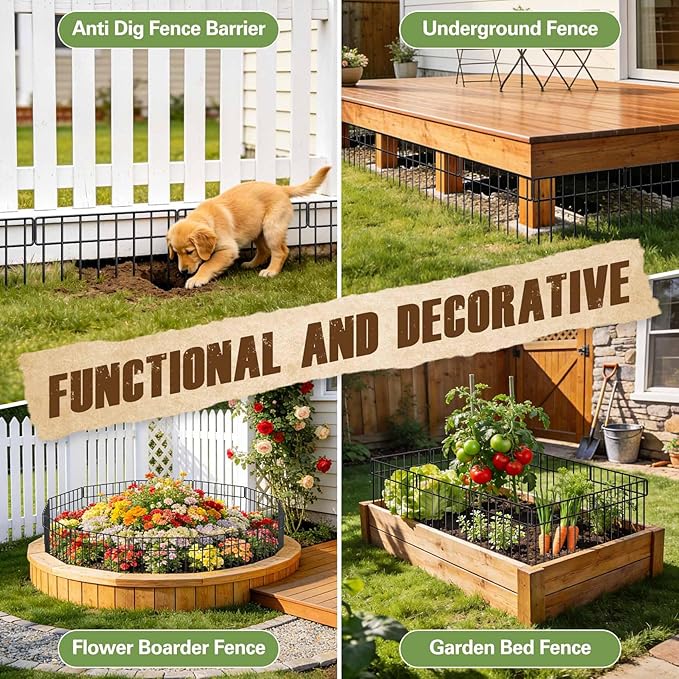 42.5FT Garden Fence Animal Barrier - 30 Pack No Dig Fence Panels Dog Fence, Rustproof Metal Anti Digging Barrier Garden Edging Border, Outdoor Animal Barrier Fencing for Yard, Rabbit, Patio