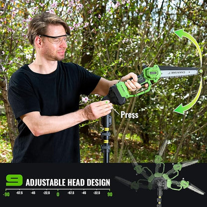 2-in-1 Cordless Pole Saw & Mini Chainsaw 20V 3.0AH 8-Inch 15FT Reach Electric Tree Trimmer Battery Powered Chainsaw with Extension Pole for Tree Trimming Branch Cutting Pruning