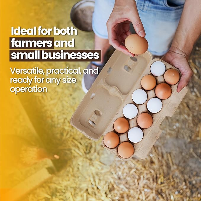 Egg Cartons - Pre Printed Paper Pulp Egg Crate - Reusable Egg Cartons 12 count, Dozen Eggs Containers, Lightweight Storage Crate for Farm Supply (Pack of 200)