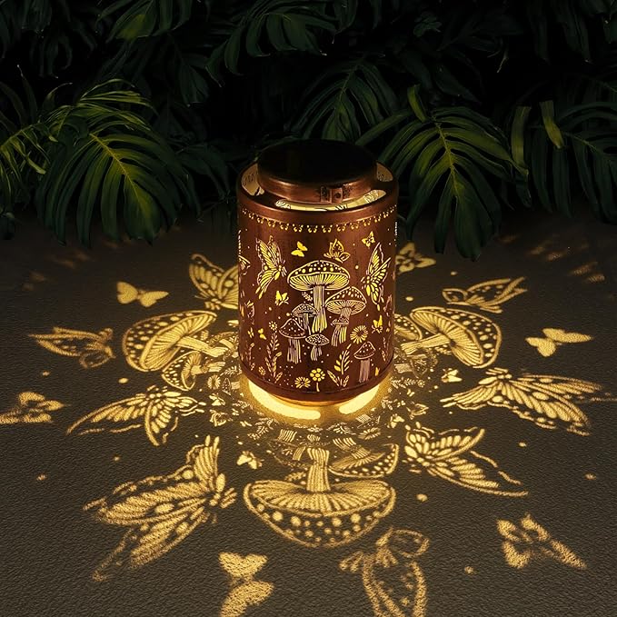 Solar Lanterns Outdoor Waterproof Mushroom Butterfly Garden Decor Gifts for Women Mon Grandma Metal Hanging Solar Lights Decoration for Outside LED Lanterns for Yard Patio Lawn