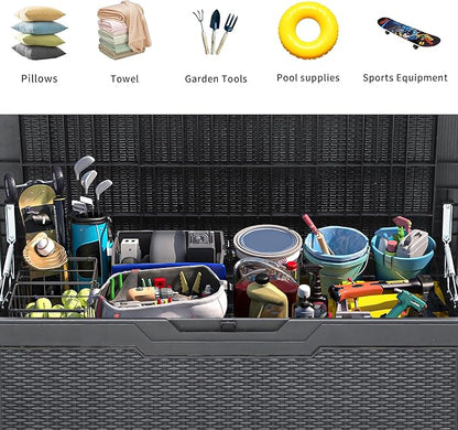 YITAHOME 100 Gallon Large Resin Deck Box Outdoor Storage Boxes for Patio Furniture, Outdoor Cushions, Garden Tools and Pool Supplies-Waterproof,Lockable (Dark grey)
