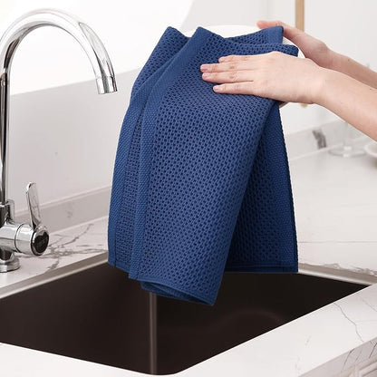 Homaxy 100% Cotton Oversized Waffle Weave Kitchen Towels, 5-Pack, Navy Blue | 20 x 28 Inches, Ultra Soft Absorbent Dish Towels, Quick Drying Large Cleaning Towels