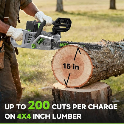 Electric Chainsaw Cordless, 42V 16 Inch Battery Chainsaw with Brushless Motor and Quiet Superior Cutting Power, Hand Battery Powered chainsaw for Tree Trimming Wood Cutting, 2 Battery and Charger