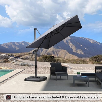 PURPLE LEAF 8' X 11' Left-right Tilt Patio Umbrella Outdoor Cantilever Swivel Rectangle Umbrella Aluminum Offset Umbrella with 360-degree Rotation for Garden Deck Pool Patio Light Grey