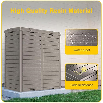 62 Gallon Outdoor Trash Can with Tiered Lid and Drip Tray,Waterproof Resin Waste Bin Indoor,Durable,Stylish,Lightweight Garbage Bin for Patio,Kitchen,Backyard and Office(Light Brown)