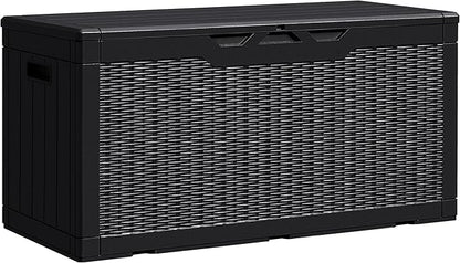 105 Gallon Deck Box Outdoor Indoor Waterproof Storage Box for Patio Furniture, Pool Accessories, Garden Tools, and Cushion Storage, Coffee