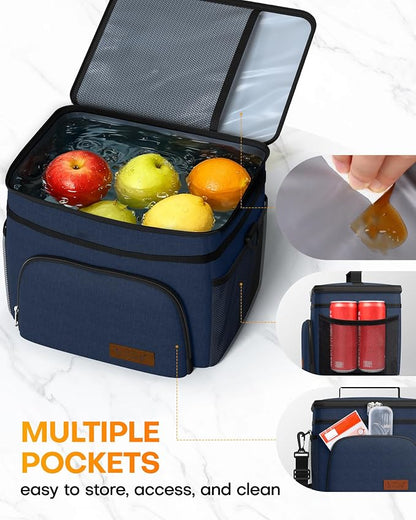 HOTOR Insulated Lunch Box Men Women Leak-Proof Cooler Lunch Bag 9L | 4 Pockets, Adjustable Strap, Ideal for Work, Picnic, Travel, Camping, Gift, Navy Blue