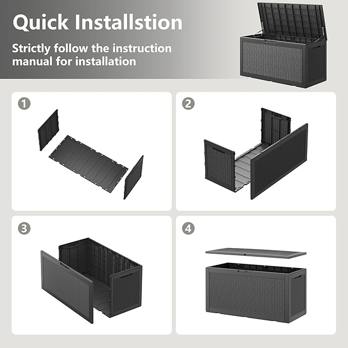 Outdoor Storage Box, Resin Deck Boxes Indoor and outdoor, Waterproof Storage Box Lockable Lid (Black, 100 Gallon)