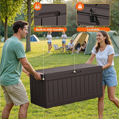 78 Gallon Deck Box Outdoor Indoor Waterproof Storage Box for Patio Furniture, Pool Accessories, Garden Tools, and Cushion Storage, Brown
