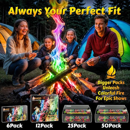 HGD (12 Pack) Magic Campfire Fire Color Changing Packets for Fire Pit, Indoor/Outdoor Fireplace, Bonfire - Rainbow Magical Flame, Camping Accessory, Compatible with Wood