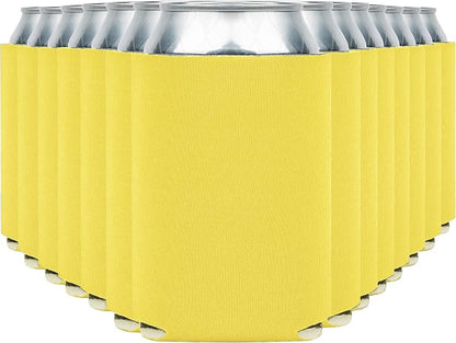 Blank Beer Can Coolers Sleeves (14-Pack) Soft Insulated Beer Can Cooler Sleeves - HTV Friendly Plain Can Sleeves for Soda, Beer Cans & Bottles - Blanks for Vinyl Projects & Wedding Favors (Yellow)