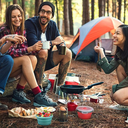 4 Pcs Collapsible Bowls with Lids Silicone Camping Food Storage Container Expandable Folding Salad Lunch Box Travel Container for Hiking Camping
