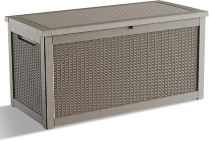 320 Gallon Waterproof Outdoor Storage Box, UV Resistant Resin Deck Box with Hydraulic Rod for Reinforced Stability, Perfect for Patio, Garden, and Pool, Grey