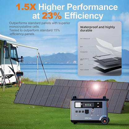 OSCAL Promax6000 120V/240V Solar Generator 6000W(Peak 7200W) with 3x200W Solar Panel,Dual Voltage 3600WH Lifepo4 Battery Portable Power Station with 14 Outlets,2200W 1.96H Fast Charge,for Home Backup