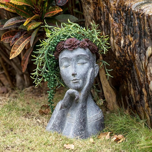 Newman House Studio Succulents Face Planters Pots Head - Flower Pot with Drainage Hole Face Head Large Garden Farmhouse Decor 9.4 x 7.2 x 13.9 inch