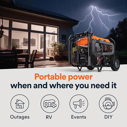 Generac 6,875 Starting Watt Portable Gas Generator - Electric Start - Home Backup or RV Ready - Heavy Duty Frame - Quiet, Long Runtime, Emergency Power - 50-State Compliant