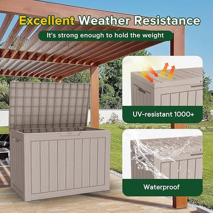 45GAL Brown Outdoor Storage Deck Box with Lock Hole- Waterproof, SGS - Tested UV Protection, Perfect for Storing Patio Pillows and Pool Floats, Sturdy Design for All - Weather Use