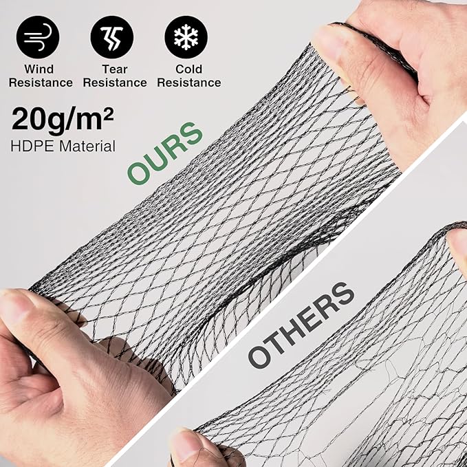 Pond Netting Cover for Leaves, 14 x 14 Koi Pond Net Cover, Durable & Sturdy Pond Netting for Koi Ponds, Protect Koi Fish Against Herons, Raccoons, Cats & Predators, 14pcs Stakes Included