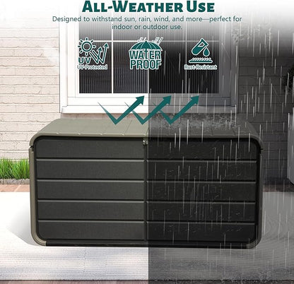 Domi 200 Gallon Outdoor Storage Box – Waterproof, UV-Resistant Deck Box with Lockable Lid for Patio Furniture, Garden Tools, Delivery Packages (Large Resin Storage Bin）