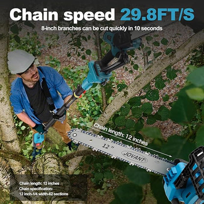 12 inch Cordless Pole Saw with 2 Max 20V*4Ah Batteries, Electric Pole Saw Battery Powered,15-Foot Reach for Tree Trimming