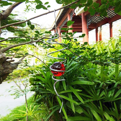 FONMY Gazing Ball Stainless Steel Spiral Tail-Decorative Wind Spinner, with Hanging Swivel Hook, Indoor Outdoor Decoration Silver Red -13 inch Height