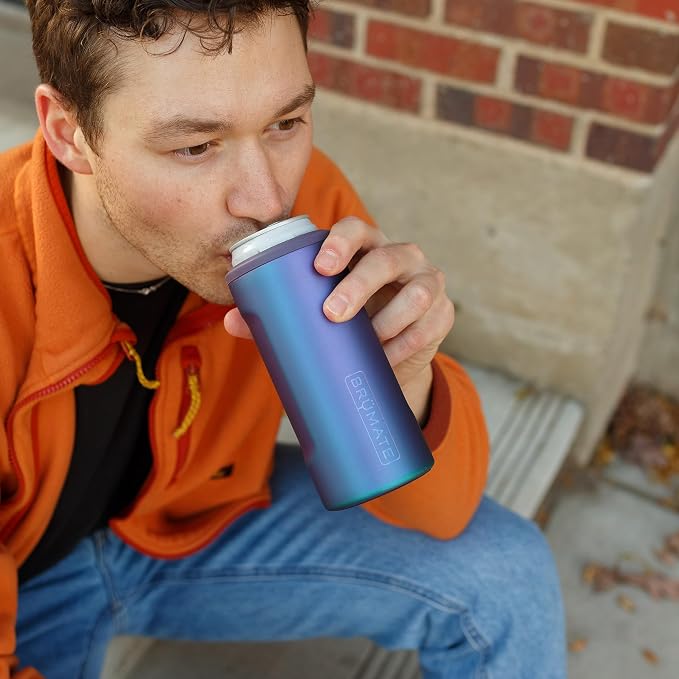 BrüMate Hopsulator Slim Can Cooler Insulated for 12oz Slim Cans | Skinny Can Insulated Stainless Steel Drink Holder for Hard Seltzer, Beer, Soda, and Energy Drinks (Mocha)