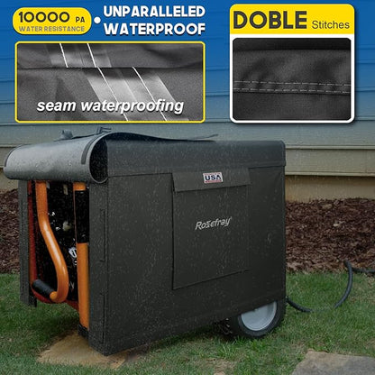 Rosefray Generator Cover-38”Lx28”Wx30”H,600D Heavy Duty Waterproof, Small Outside Equipment Cover for Champion,Predator,WEN,Ryobi,Generac,Westinghouse Portable Generator 5500-15000W-Black4XL