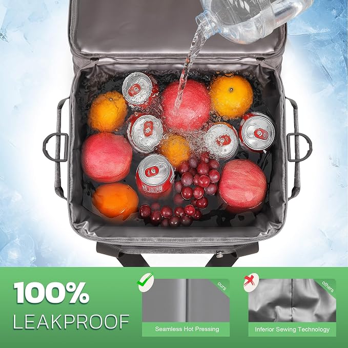 MIYCOO Cooler Bag with Wheels, 60 Can Expandable Double Deck Cooler | Leakproof Insulated Soft Lunch Cooler, Extra Large Portable Ice Chest Cooler for Beach, Picnic, Camping, Shopping (Gray)