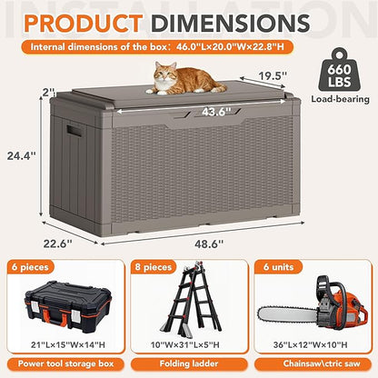 110 Gallon Deck Box Outdoor Indoor Waterproof Storage Box for Patio Furniture, Pool Accessories, Garden Tools, and Cushion Storage, Coffee
