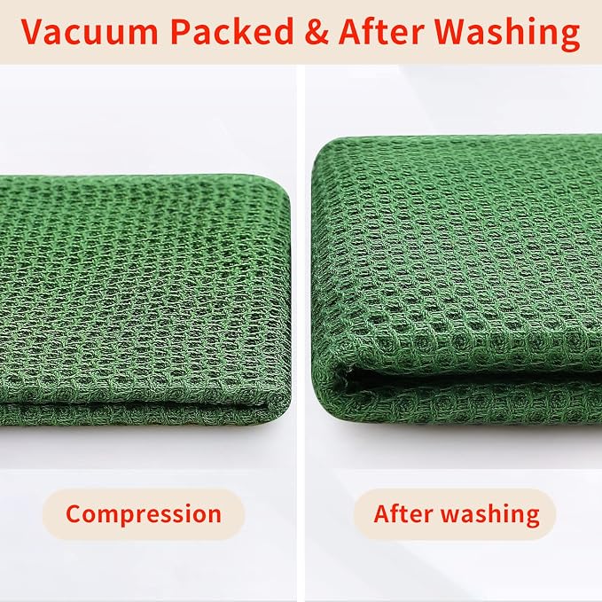 Homaxy 100% Cotton Waffle Weave Kitchen Towels, 3-Pack, Grass Green | 13 x 28 Inches, Ultra Soft Absorbent Dish Towels, Quick Drying Cleaning Towels