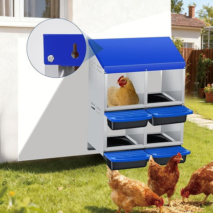 Chicken Nesting Boxes, Metal Rollaway Chicken Nest Box with Rollout Egg Collection, Removable Tray & Nesting Pads, Egg Laying Box for Chicken Coop Hens, Wall Mount or Standing, 3 Compartments 2 Layer