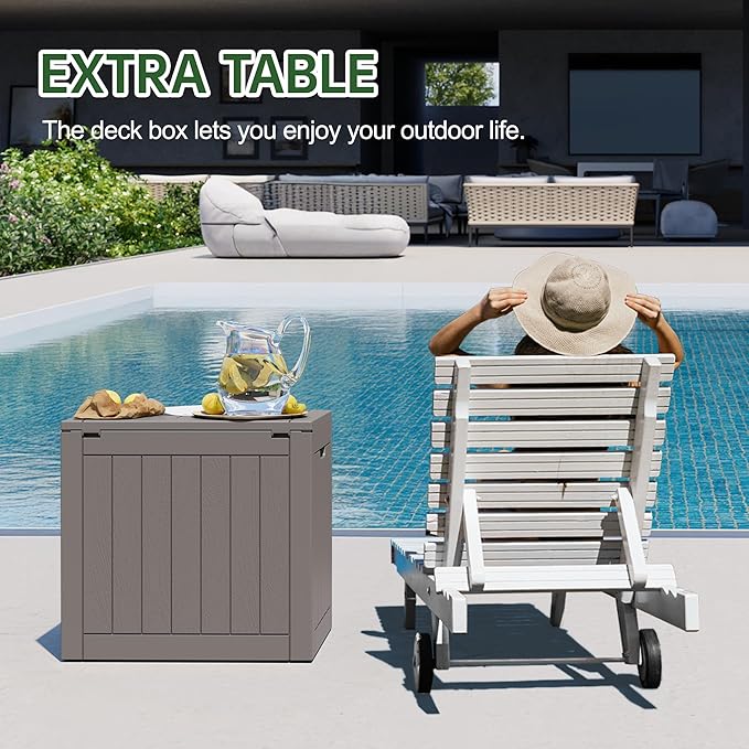KAMABOKO 32 Gallon Outdoor Storage Box 2 Pack All-Weather Deck Box for Patio Furniture, Package Deliveries, Garden Tools, Pool Supplies & Cushions, Grey