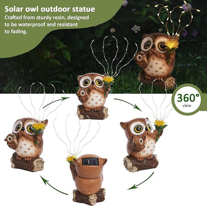 Solar Garden Statues Outdoor Decor, Fairy Owl Statue Garden Decor, Resin Yard Decorations Outdoor for Patio, Porch, Balcony, Lawn Ornaments, House Warming Birthday Gifts for Mom Women Grandma