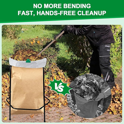 Aobiono Trash Leaf Bag Holder Stand, Garbage Bag Support Frame for 30-55 Gallon Lawn Bags, for Yard Kitchen Garden Outdoor Camping Waste, with Reusable Bag Clips, Heavy Duty (Black)