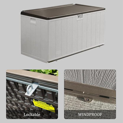 110GAL Brown Blow - Molded Outdoor Deck Box with Lock Hole - Waterproof, SGS - Protected from UV, Robust Storage for Large Garden Tools and Pool Equipment, Effortless Assembly
